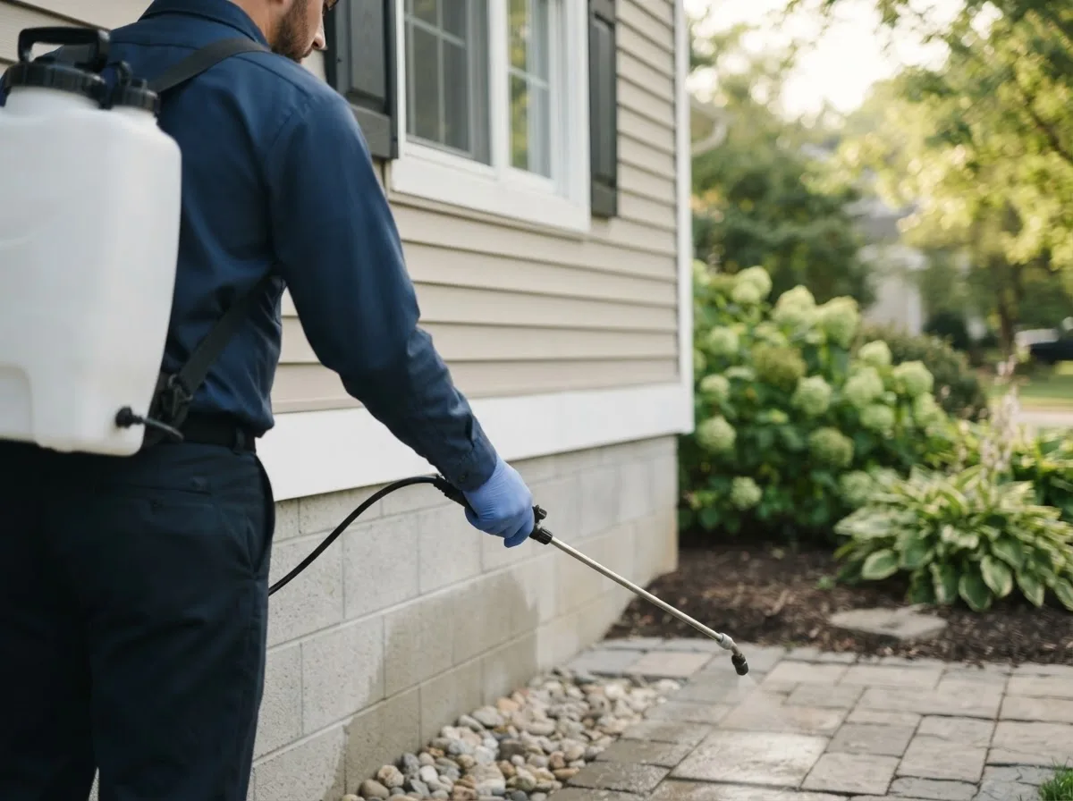 Pest control technician inspecting a home in Tower City, PA